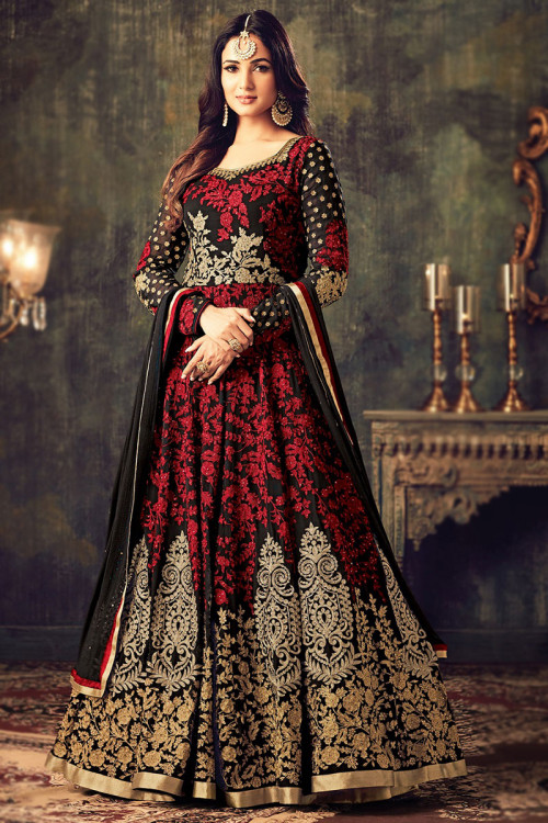 Black and red anarkali shop