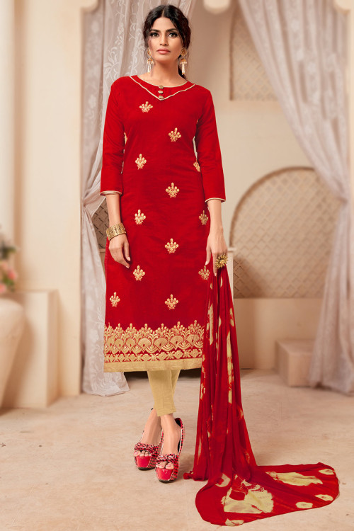 Buy Cherry Red Salwars & Churidars for Women by GO COLORS Online