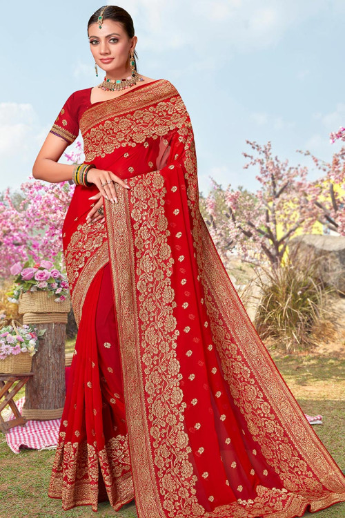 Red Heavy Sequin Saree – Label Shaurya Sanadhya