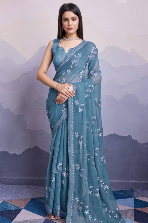 Buy Chiffon Sarees Online USA Pure Floral Party Wear