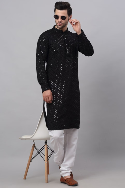 Black kurta white pajama for hotsell men