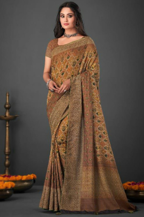 Silk Saree in Chikko Brown colour for Casual Wear