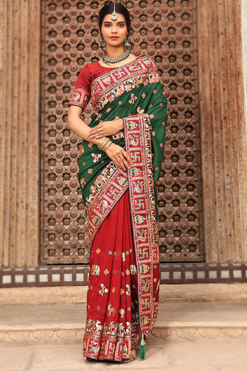 chilly Red Art Silk Embroidered Saree