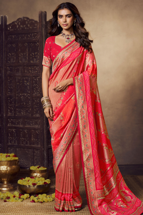 Chilly Red Art Silk Weaved Broad Border Saree 
