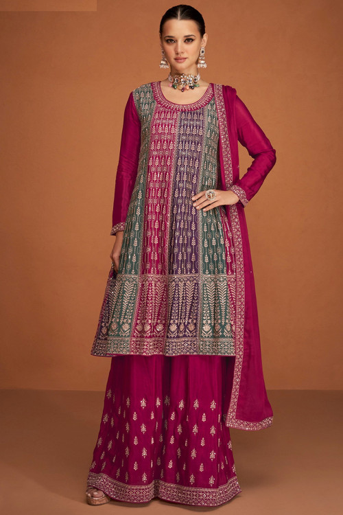 Chinnon Embroidered Multi Color A Line Sharara Suit 