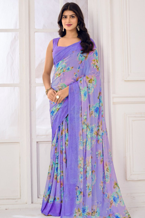Chinnon lavender purple printed saree for new year festive wear