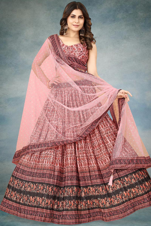Chinnon Light Weight Printed Light Pink Lehenga