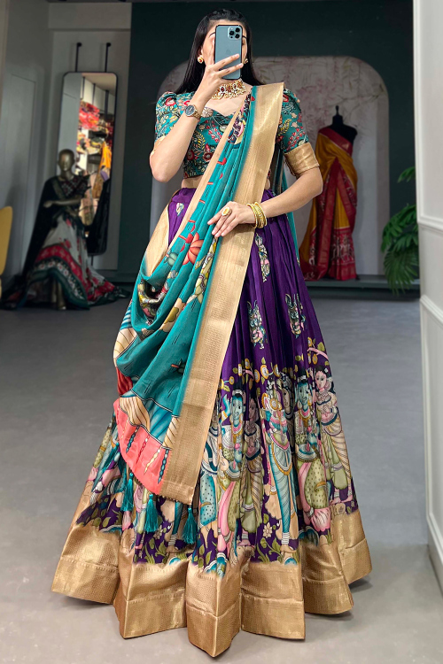 Chinnon Purple Lehenga with Peinted Work for Diwali 