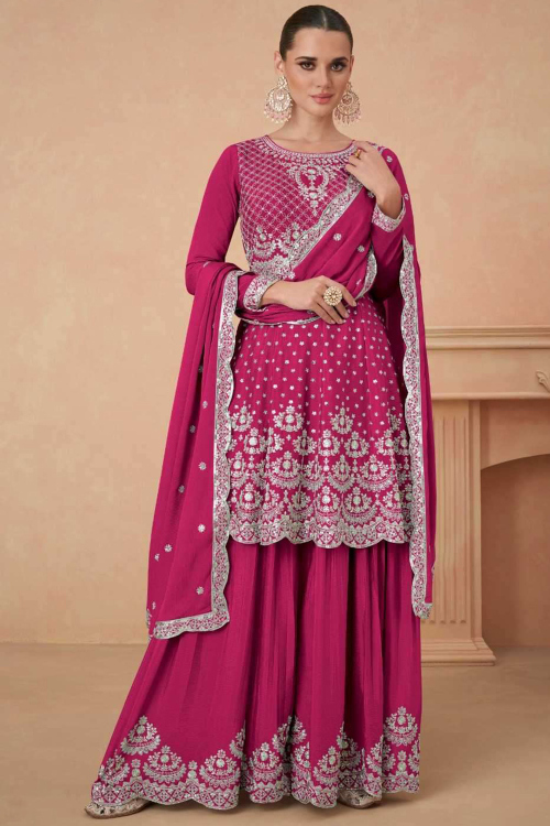 Chinnon Ruby Pink Sharara Suit with Sequins Work for Diwali