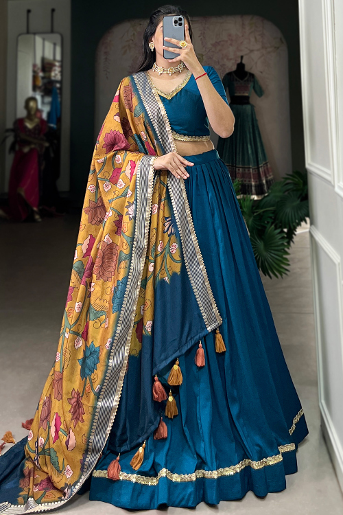 Chinnon Sea Blue Lehenga with Woven Zari Work for Diwali 