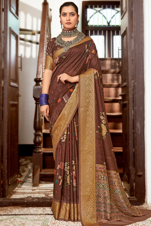 Beautiful khadi Silk Brown Color Saree