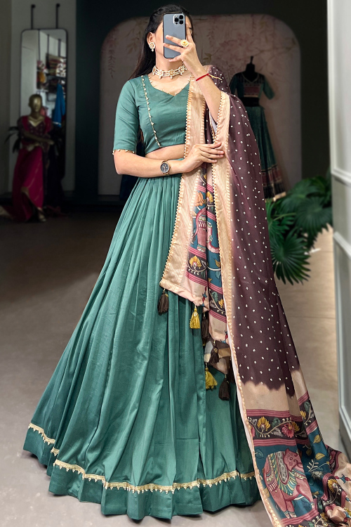 Chinnon Teal Blue Lehenga with Lace Work for Diwali 