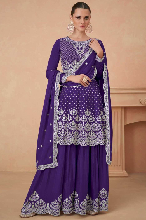 Chinnon Violet Purple Sharara Suit with Sequins Work for Diwali