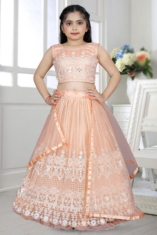 Peach Mirror Work Lehenga Choli Chunri Wedding Wear Lengha Indian Saree  Sari Top | eBay