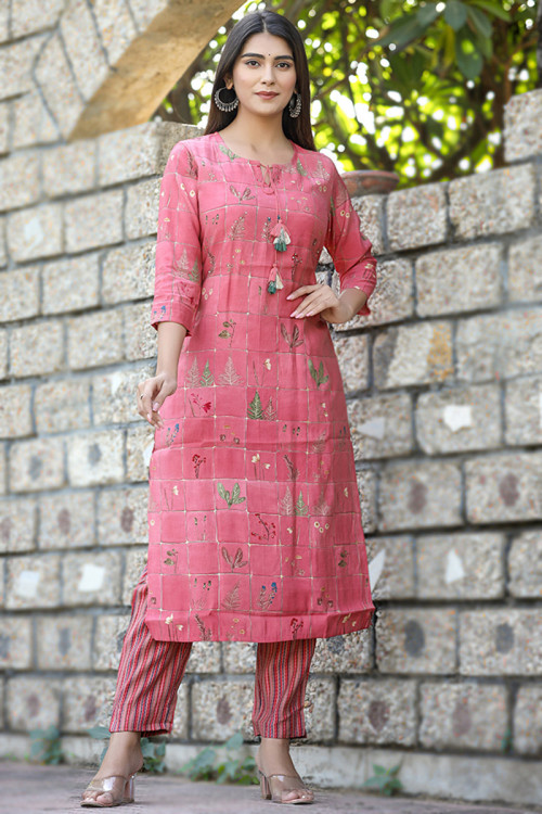 Buy 56 4XL Size Pink Printed Straight Trouser Suits Online for Women in USA