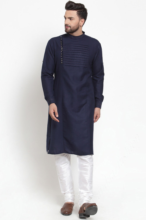 Cotton Indian Kurta Pajama In Navy Blue Colour