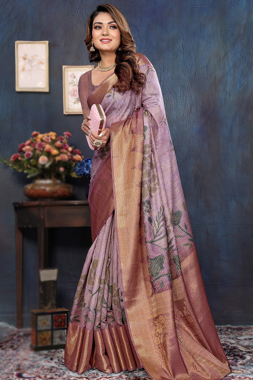 Cotton Lavender Purple Woven Zari Light Weight Saree