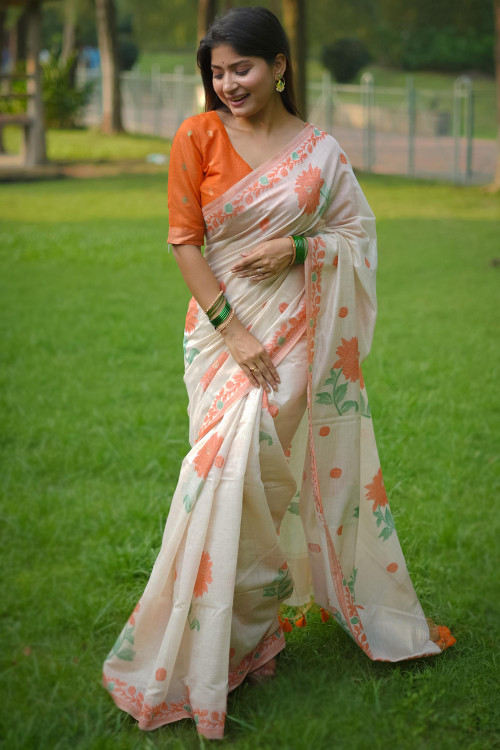 Buy Beige Cotton Sarees Online for Women in UK