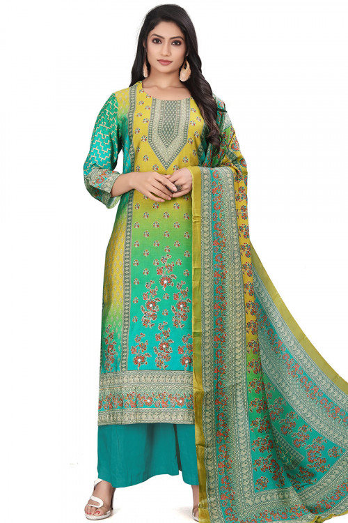 Cotton Multi Color Printed Straight Cut Palazzo Suit 