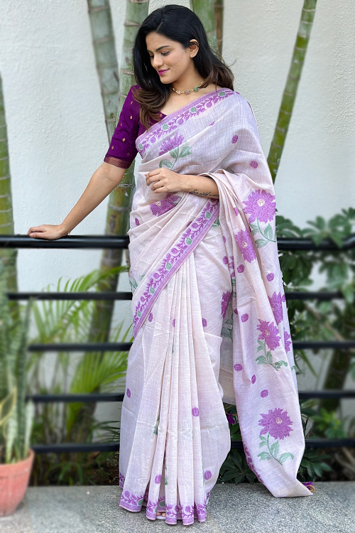 Cotton Off White Light Weight Weaved Saree 