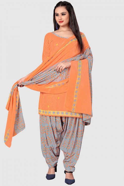 Cotton Orange Printed Patiala Suit 