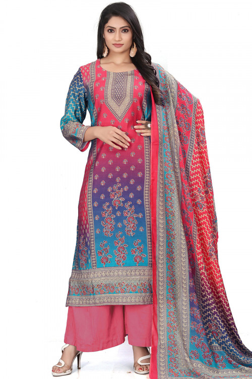 Cotton Printed Multi Color Straight Cut Palazzo Suit 