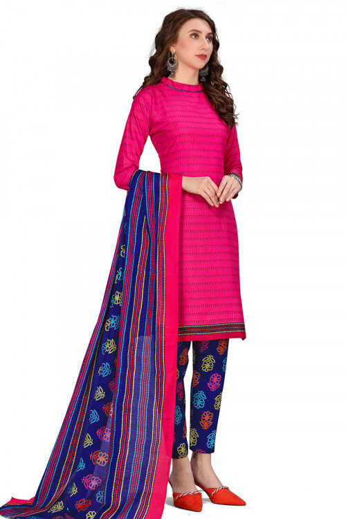 Cotton Ruby Pink Printed Casual Wear Suit
