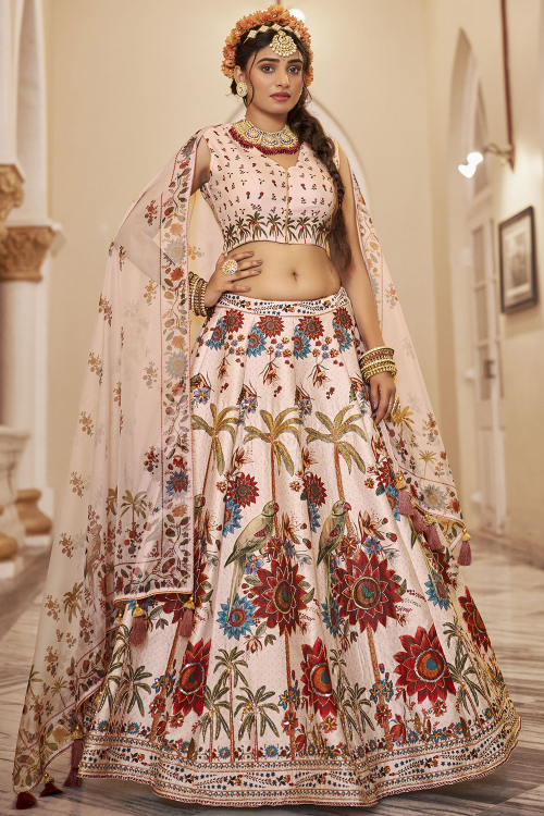 Cotton Silk Pale Pink Lehenga with Printed Work for Diwali