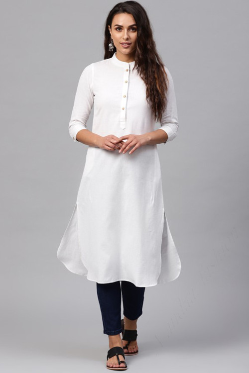 Cotton Slub Kurti for Eid In White Colour