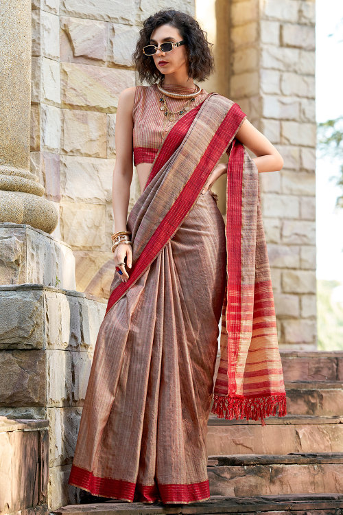 Cotton Woven Zari Dusty Mauve Casual Wear Saree 