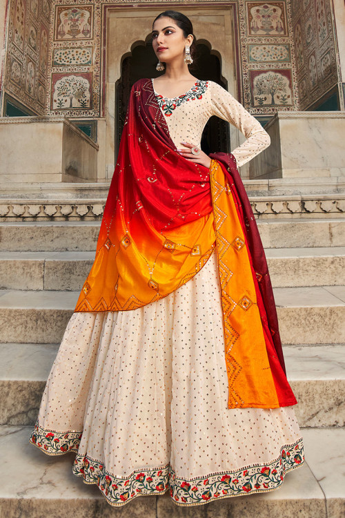 Buy Anarkali Gown Beige Semi Stitched Punjabi Wedding Clothing