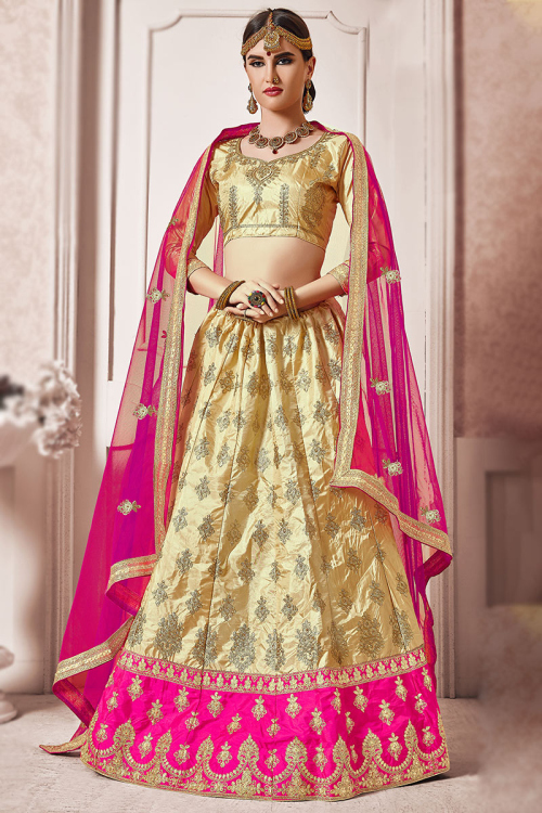 Cream Beige Silk Dori Embroidered Lehenga