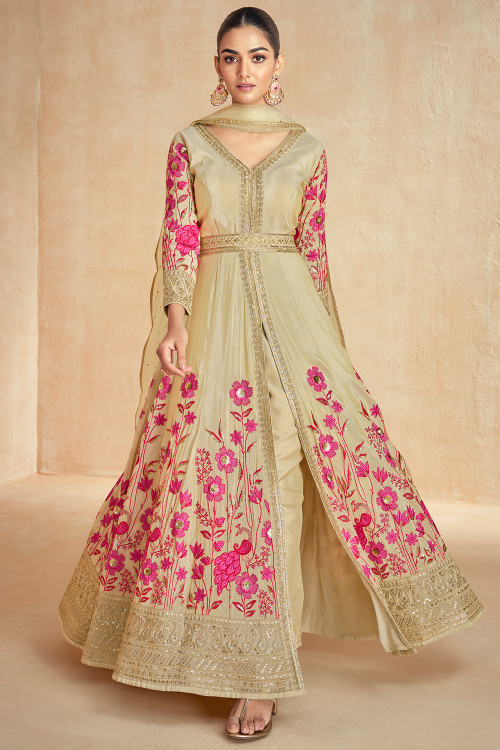 Salwar Kameez Collection Elegant Beige Ankle Length Salwar Kameez