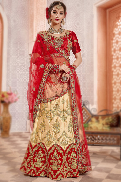 Cream Beige Silk Fancy Lehenga