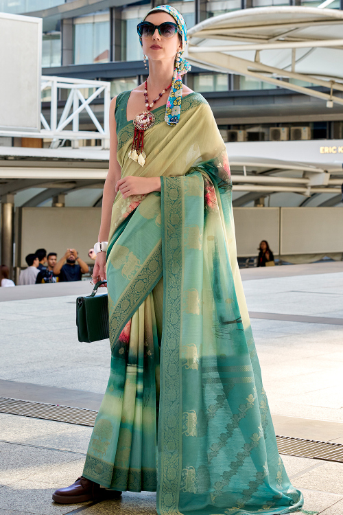 Cream Beige Silk Woven Zari Light Weight Saree