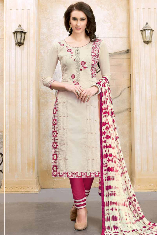 Lovely Cotton Churidar Suit In Cream Color 