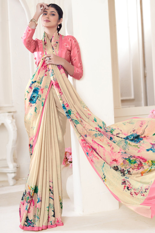 Buy Cream 10 to 20 Discount on Casual Wear Sarees Online for Women in USA