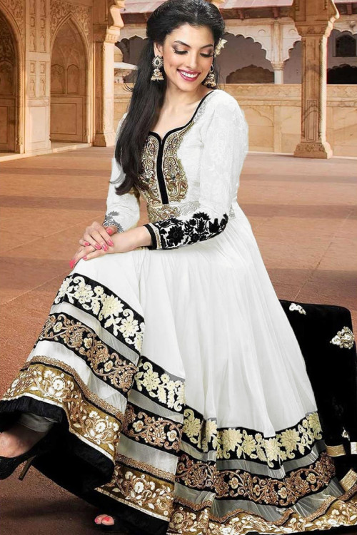 Buy White Organza Embroidery V Neck Anarkali Gown For Women by Shikha and  Srishti Design Online at Aza Fashions.