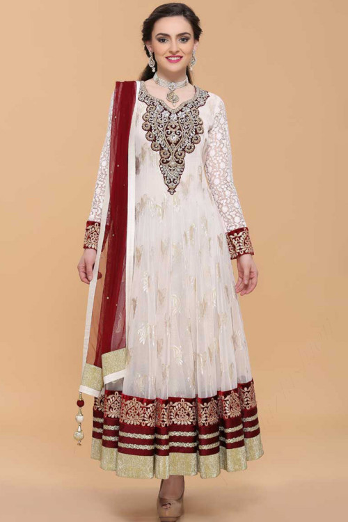 Cream Net Eid Anarkali Suit