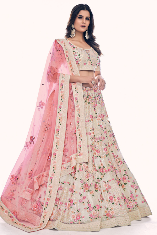 Cream Net Fancy Lehenga