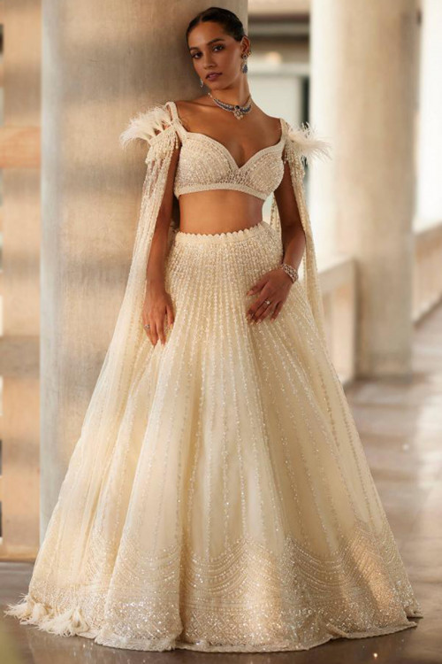 Buy Sangeet Cape Sleeve Pearl Work Wedding Dresses Online for Women in USA