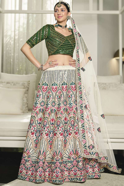 Buy Green Lehenga Cotton Shimmer Chanderi Embroidery Zari Bridal Set For  Women by SHIKHAR SHARMA Online at Aza Fashions.
