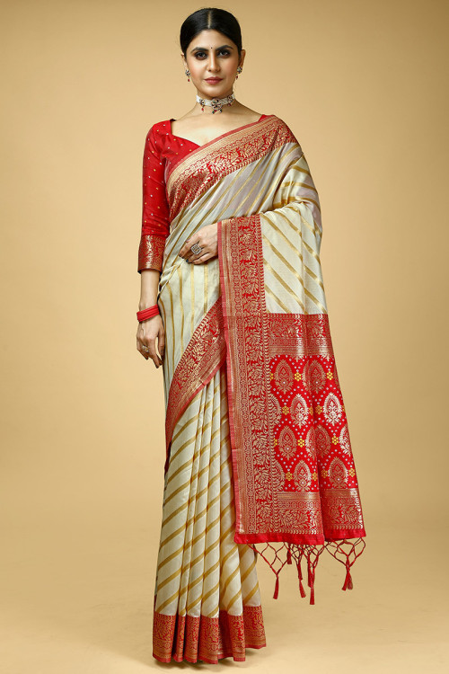 Buy White & Red Sarees for Women by Sajasajo Online | Ajio.com