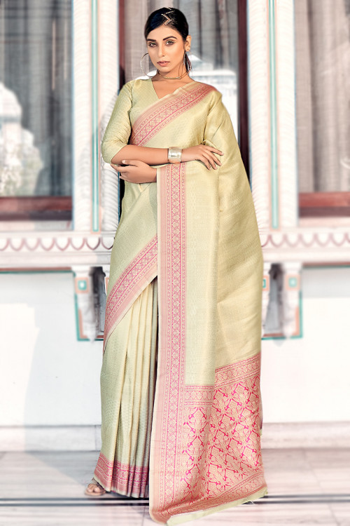 Woven Art Silk Saree in Light Beige : SBHA2197