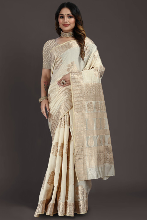 SOFT CREAM HEAVY WORK WEDDING SAREE WITH HEAVY EMBROIDERY WORK – Apparel  Designer