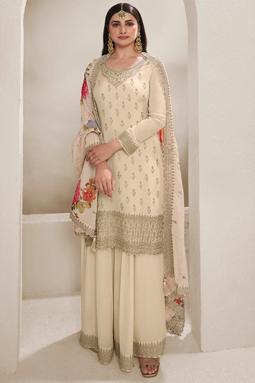 Buy 52 XXL Size Cream Chiffon Plus Size Salwar Kameez Online for Women in UK