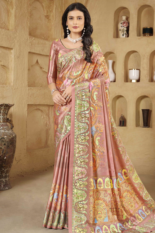 Crepe Dusty Pink Saree With Foil Print Work