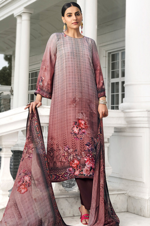 Crepe Light Brown Printed Palazzo Suit 