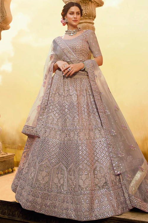 Crepe Party Wear Lehenga Choli In Dusty Pink Color