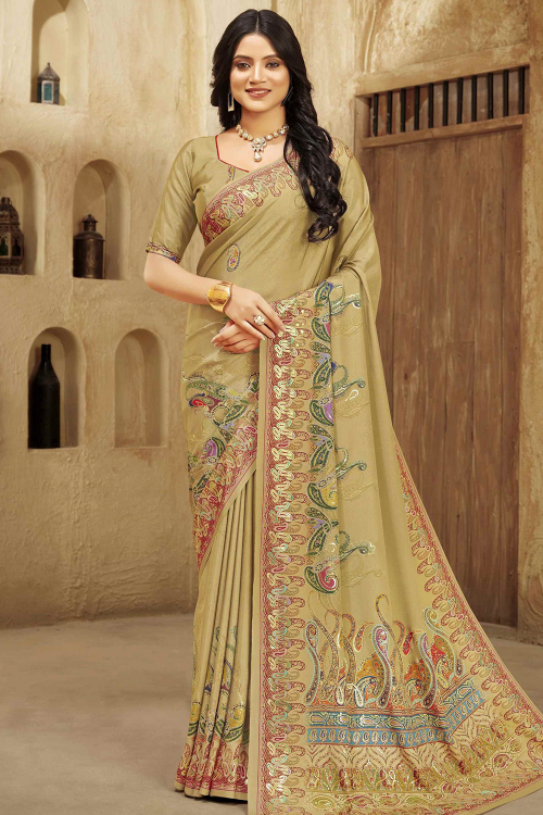 Crepe Trombone Yellow Saree With Foil Print Work